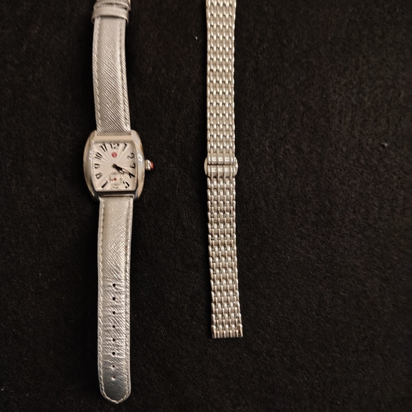 Michele Silver Watch with Silver Leather Strap & Silver Non-branded Metal Strap - Picture 2 of 4